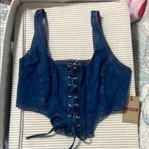Blue Bustier corset top with Tie Front